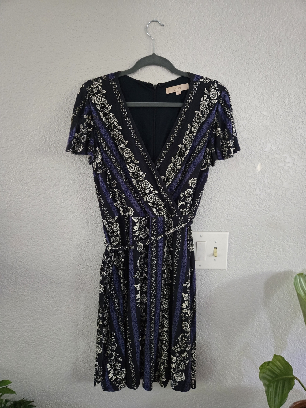 LOFT Purple and Black Floral Wrap Dress